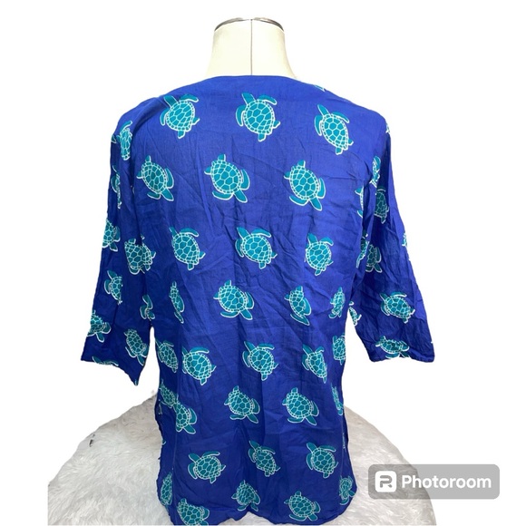 KikiSol Teal and Blue Turtle Print Tunic Beach Pool Cover Up Women's Size M - Picture 4 of 7